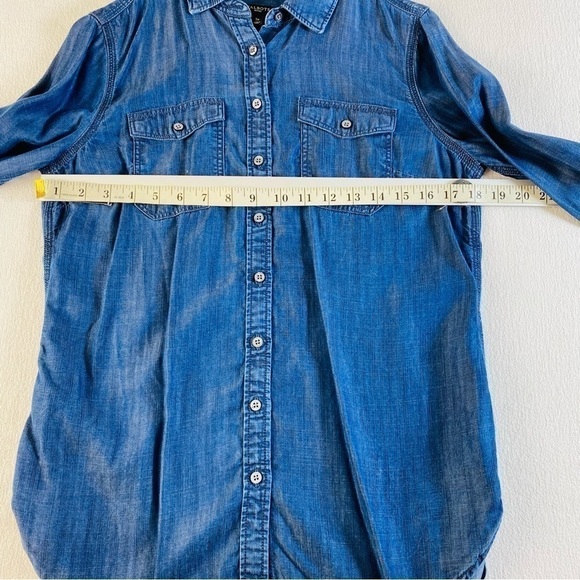 Talbots Small Petite Chambray Button Front Roll Tab Sleeve Shirt - Picture 6 of 7